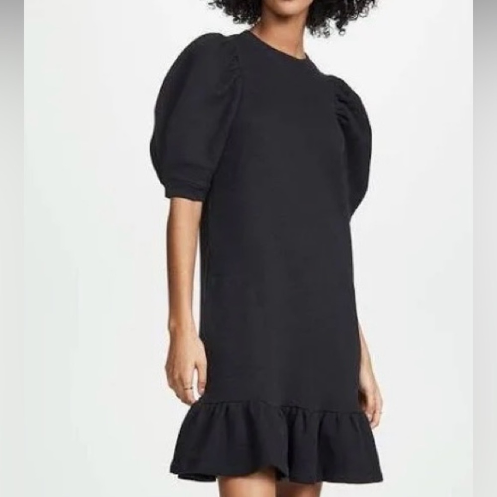 Ulla Johnson Black Puff-Sleeve Ruffle-Hem Mini Dress
